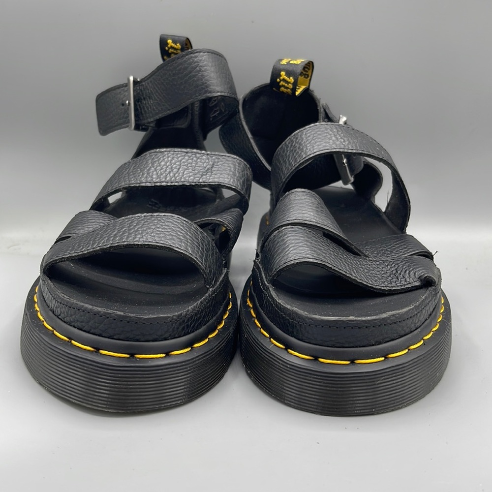Dr. Martens Black Leather Platform Sandals with Yellow Stitching